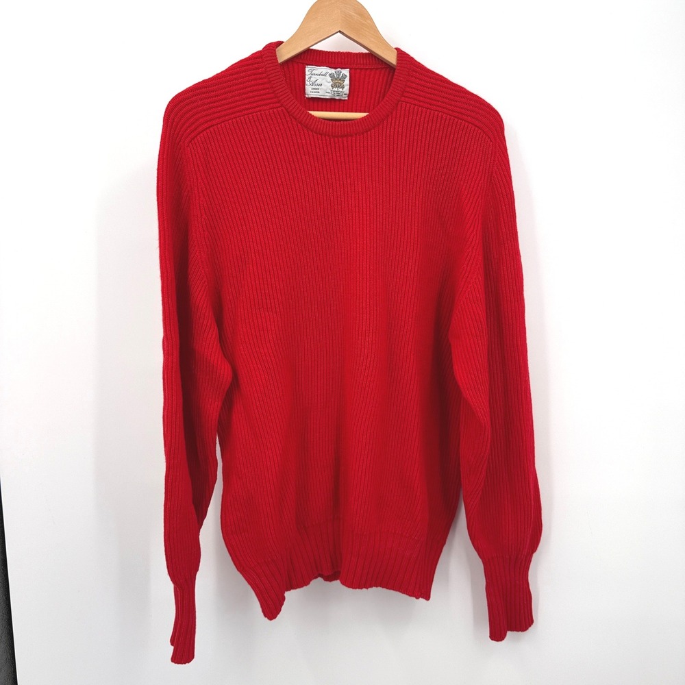 Vtg Turnbull & Asser‎ Mens XL Red Merino Wool Knit Sweater Scotland Grandpa Rib